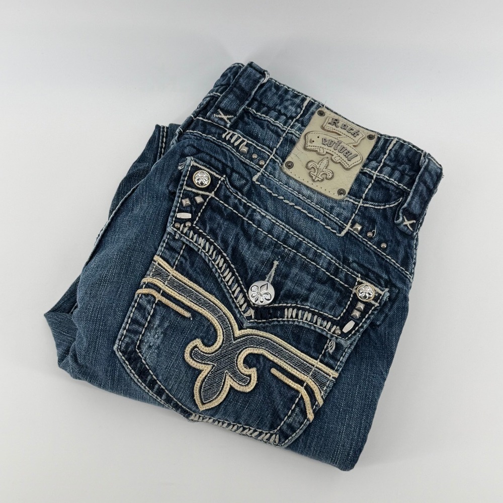 Rock Revival Joseph Straight Leg Jeans Mens 33 Blue Denim Y2K Flap Pocket